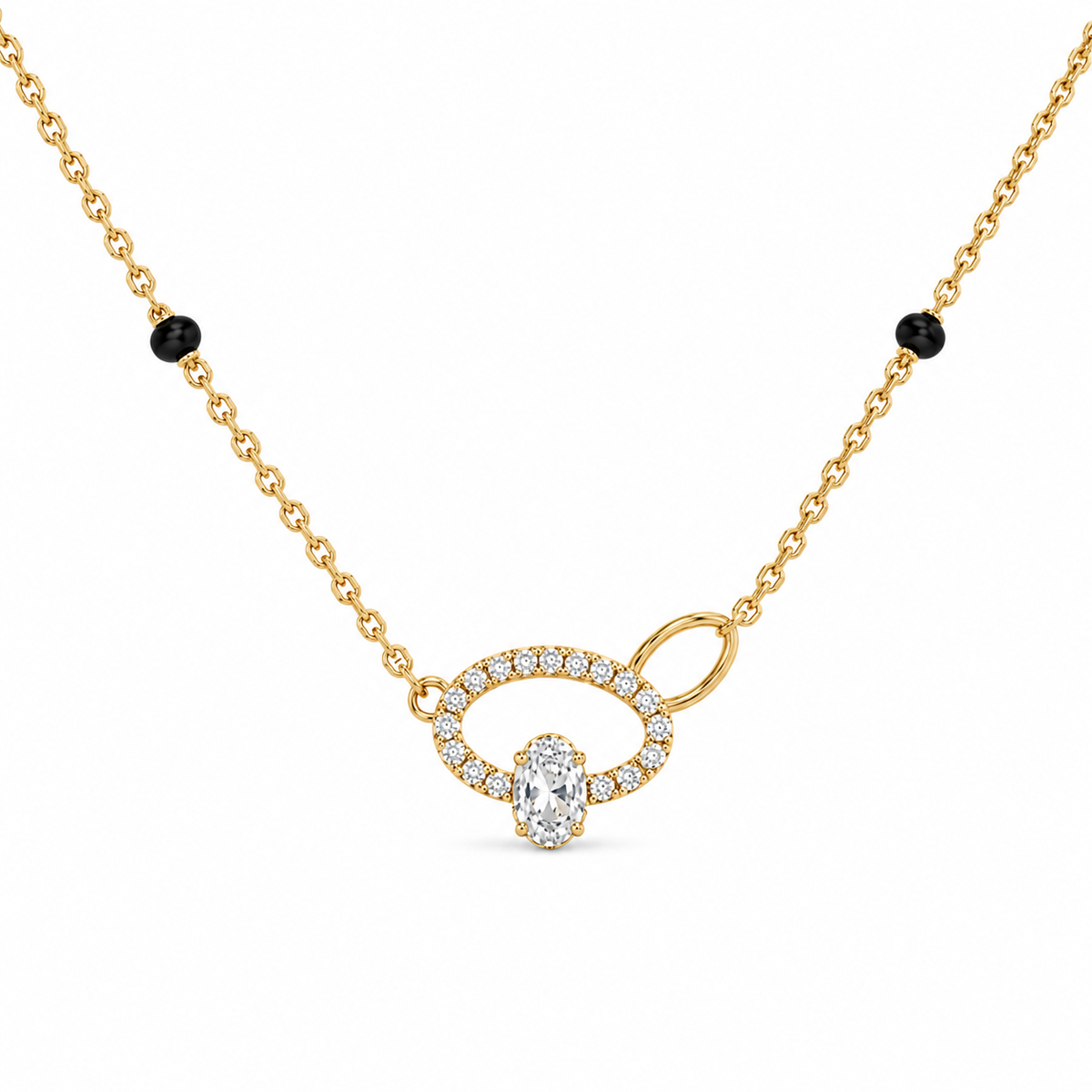 0.25 Ct Oval Solitaire Lab Grown Diamond Gold Mangalsutra