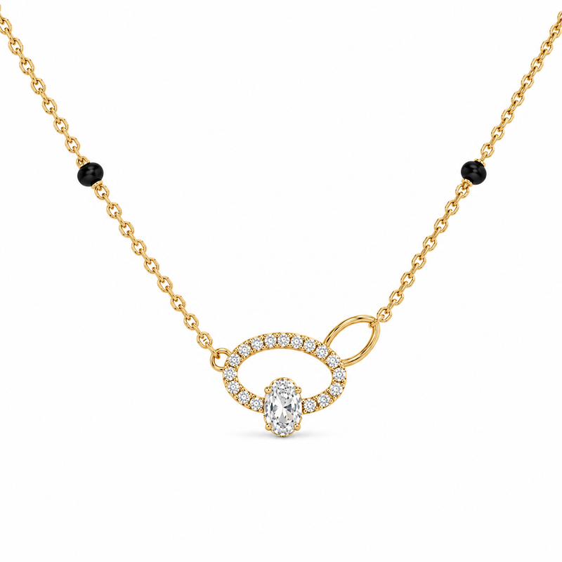 0.25 Ct Oval Solitaire Lab Grown Diamond Gold Mangalsutra