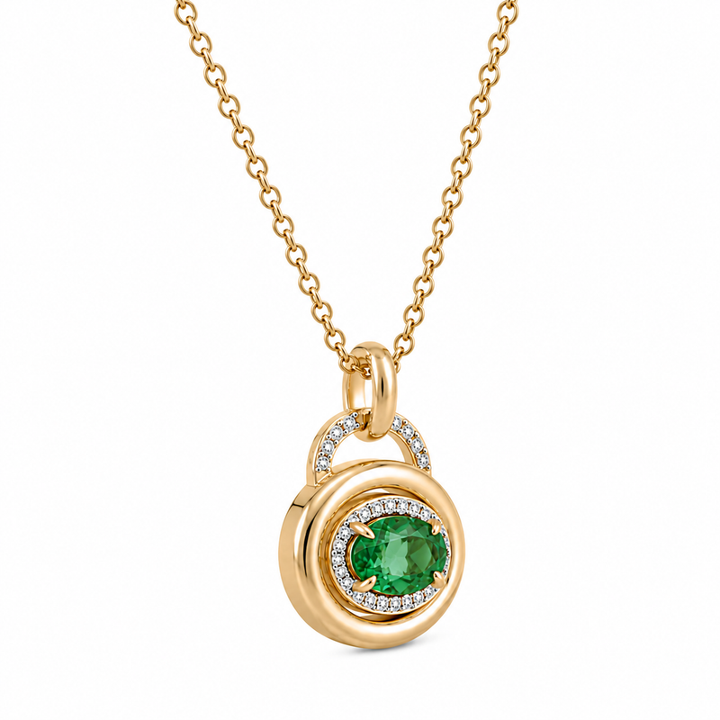 Green Gemstone Halo Lab Grown Diamond 925 Silver Pendant