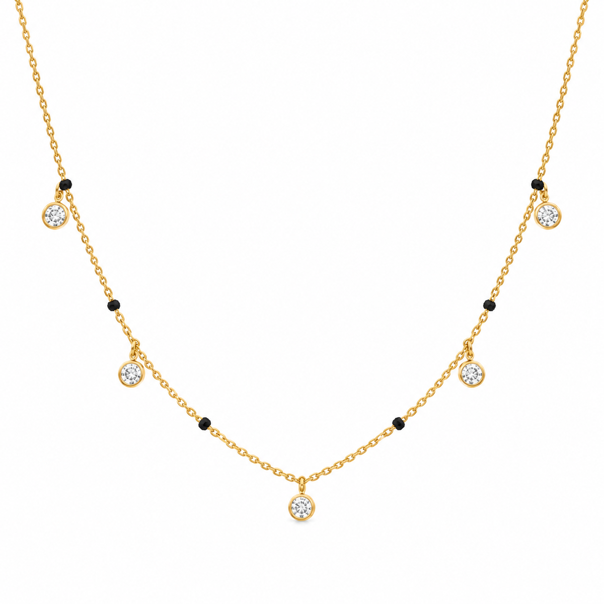 Bezel Round Station Lab Grown Diamond Gold Mangalsutra