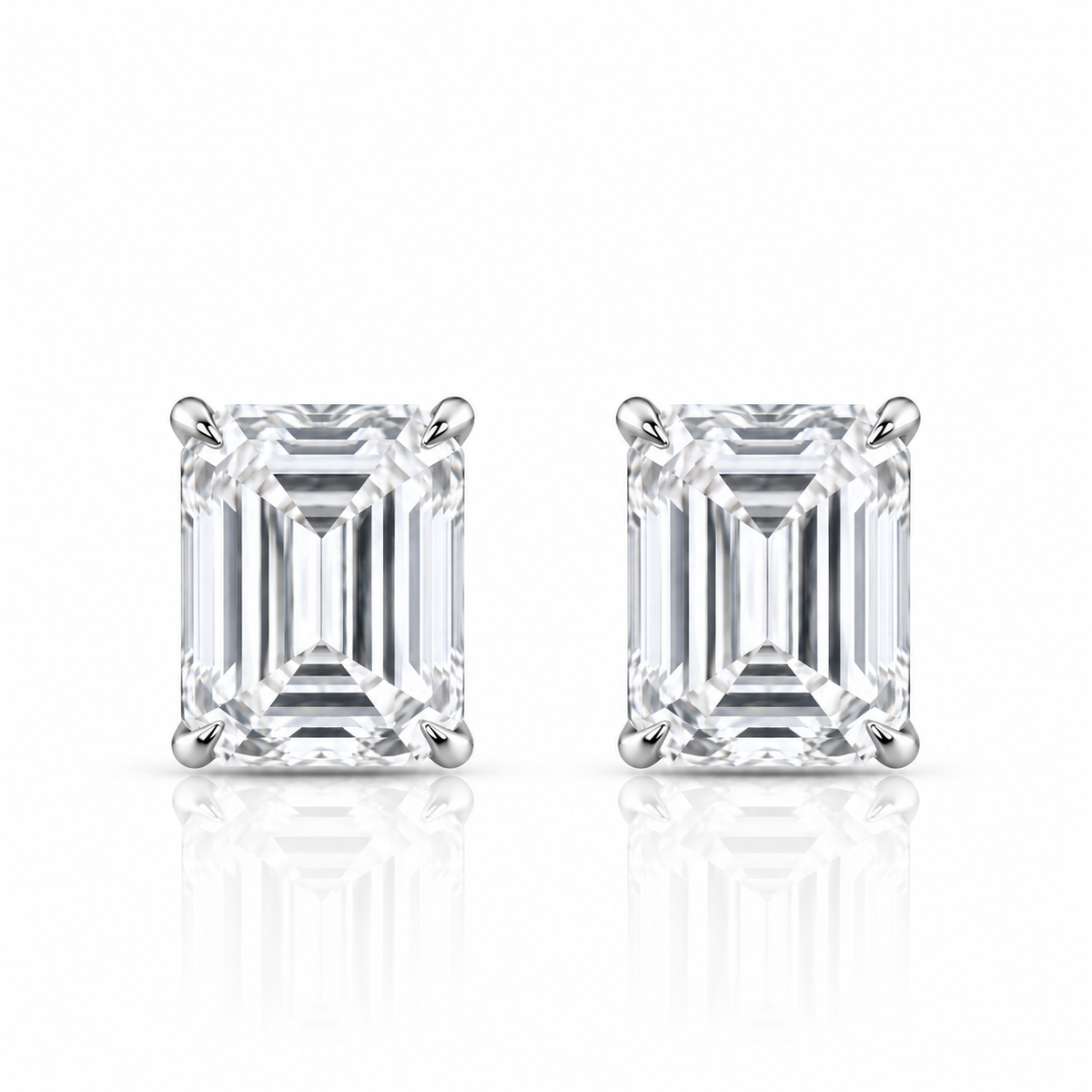 Emerald Solitaire Lab Grown Diamond Gold Earrings
