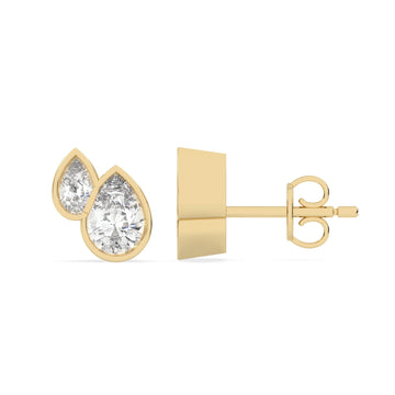Olir Pear Duet Bezel Studs in lab diamonds