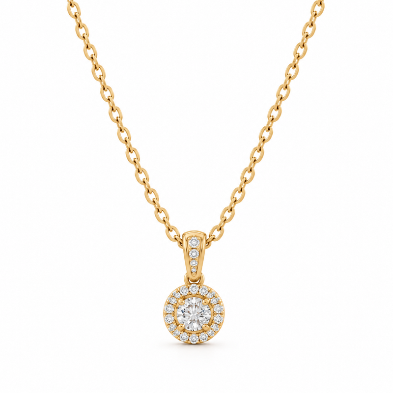 Round Halo Lab Grown Diamond Gold Pendant
