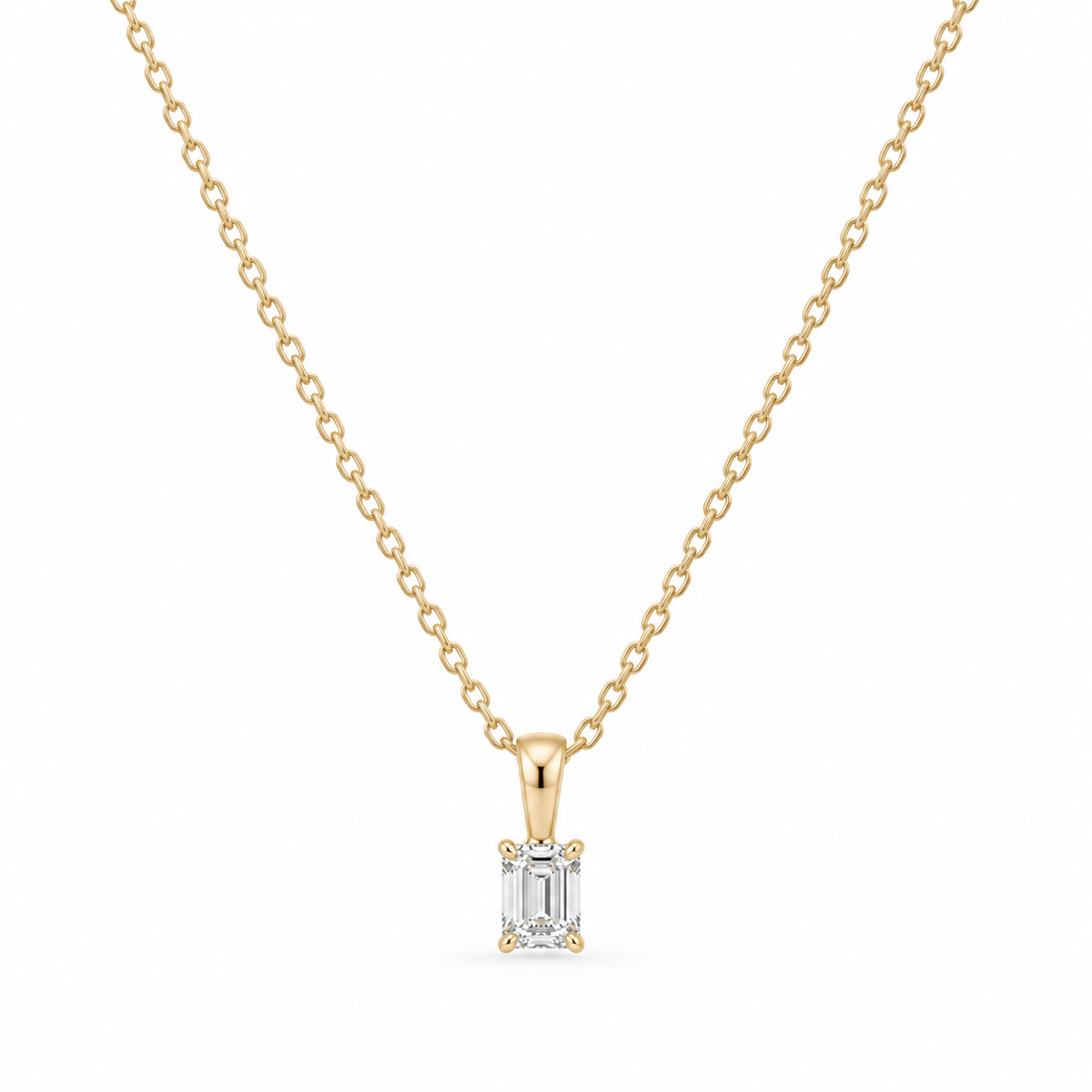 Emerald Solitaire Lab Grown Diamond Gold Pendant