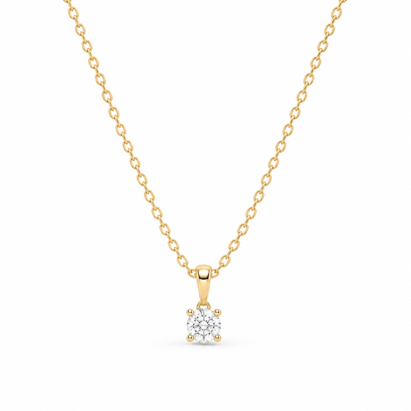 Round Solitaire Lab Grown Diamond Gold Pendant