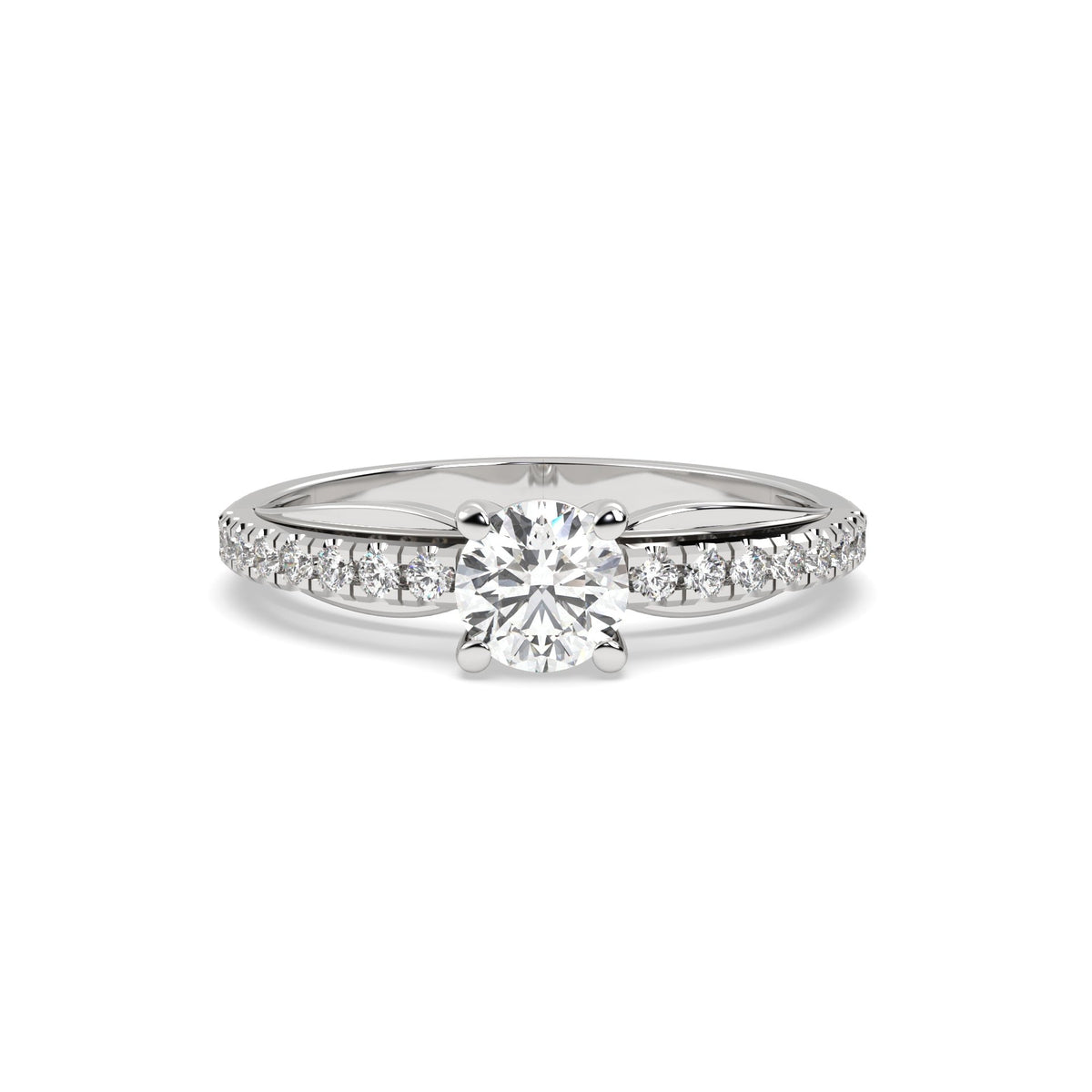 0.30 Ct round solitaire lab grown diamond ring in white gold, front view