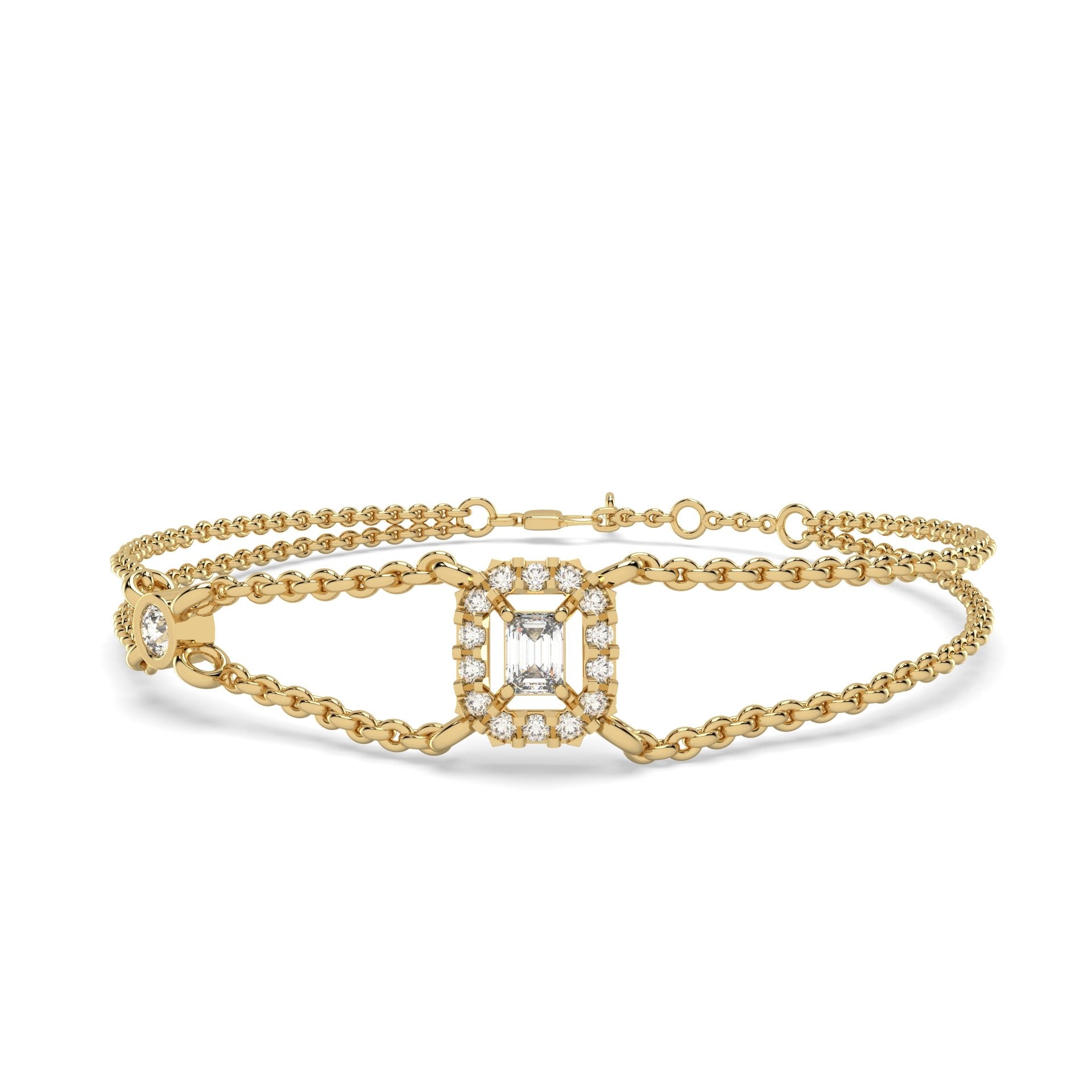 0.32 Ct Emerald Halo Bracelet in yellow gold