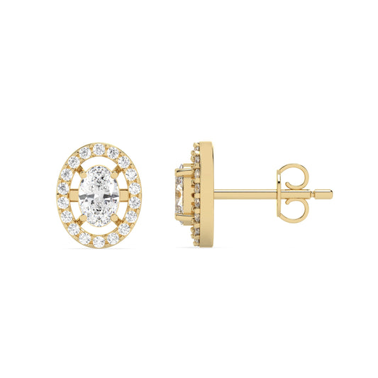 0.46 Ct Oval Halo Studs in yellow gold