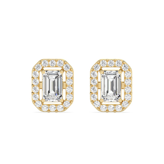 0.48 Ct. Emerald Halo Studs in lab grown diamonds
