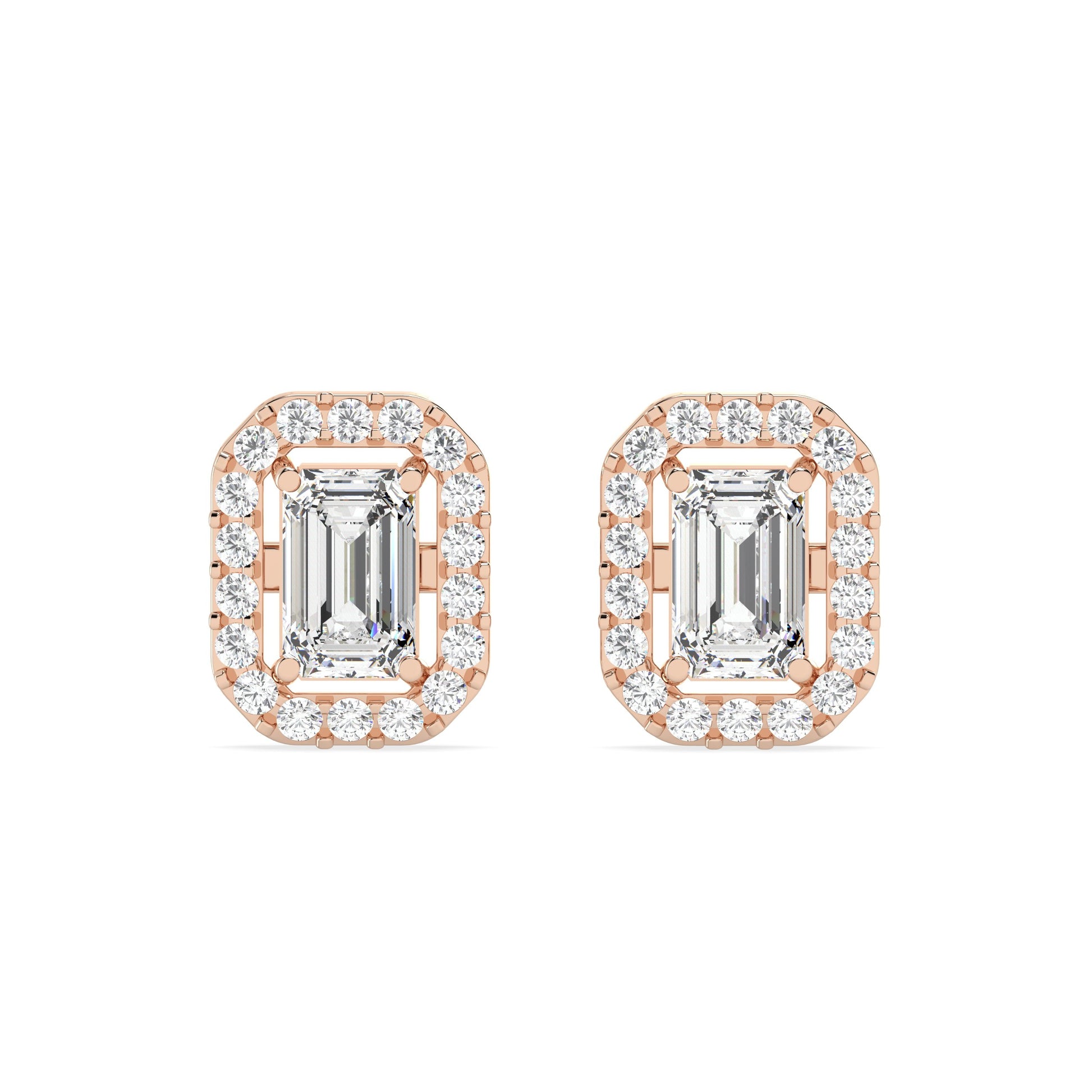 0.48 Ct. Emerald Halo Studs in pink silver