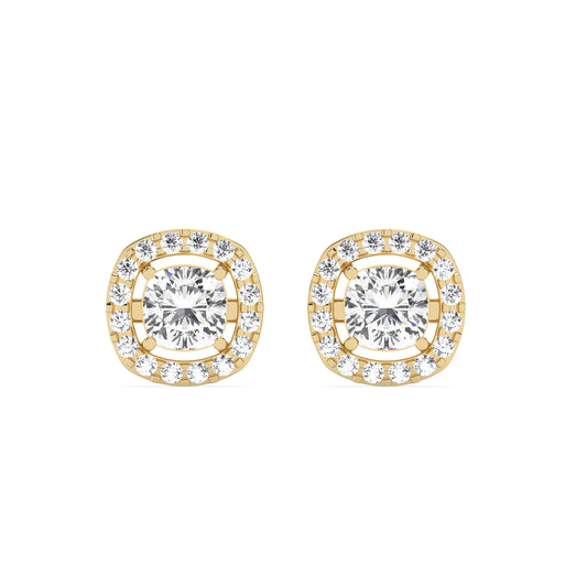 0.49 Ct Cushion Halo Studs in 18kt gold