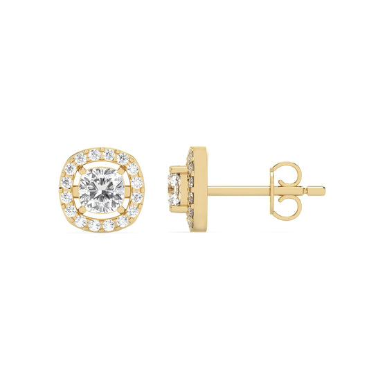 0.49 Ct Cushion Halo Studs in 18kt gold/silver
