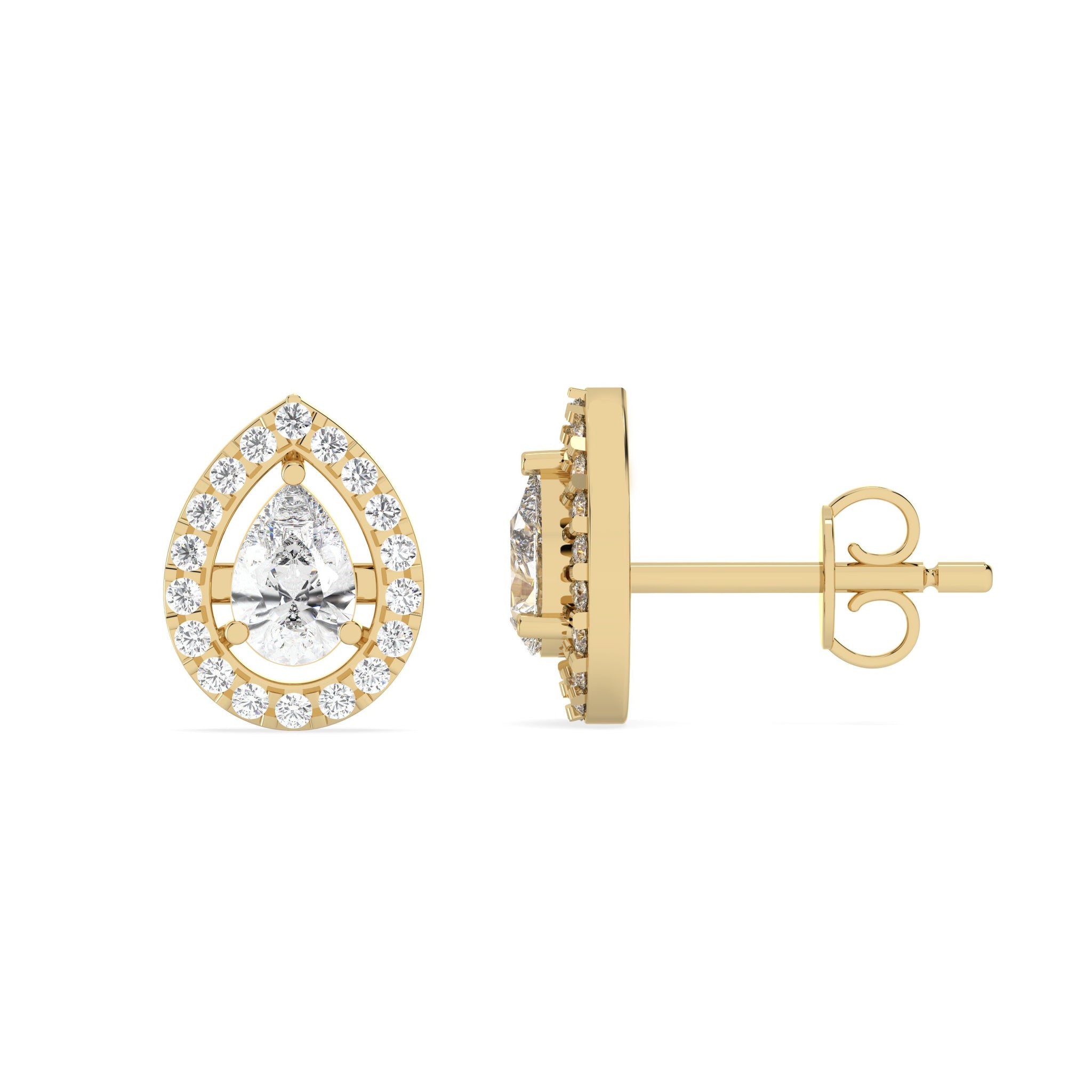 0.50 Ct Pear Halo Studs in lab diamonds