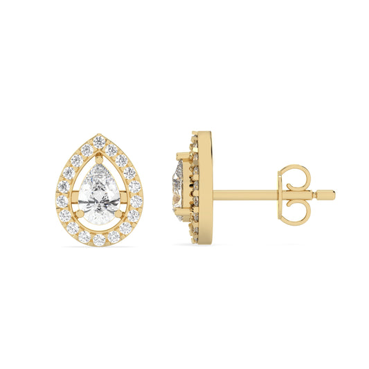 0.50 Ct Pear Halo Studs in lab diamonds