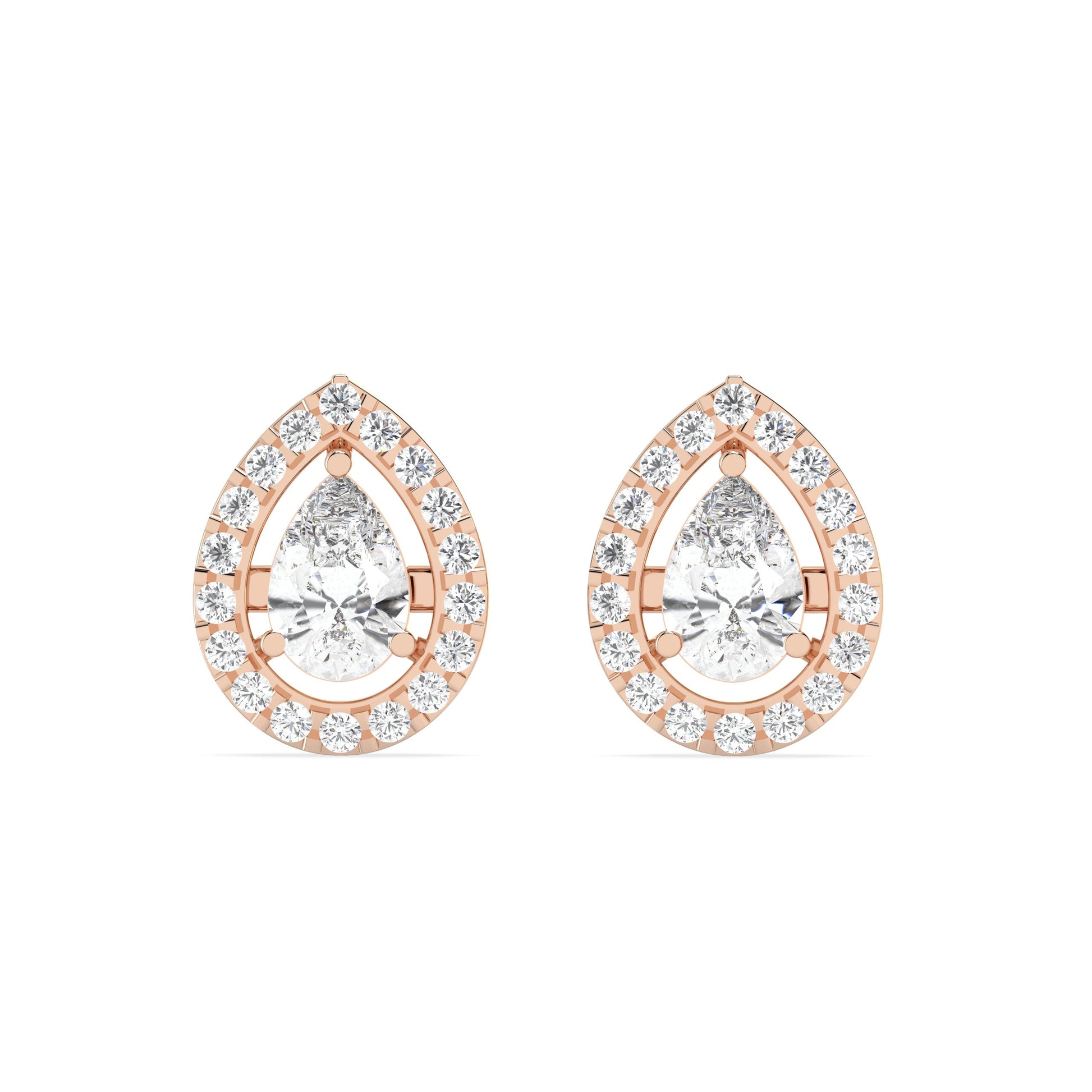 0.50 Ct Pear Halo Studs in rose gold