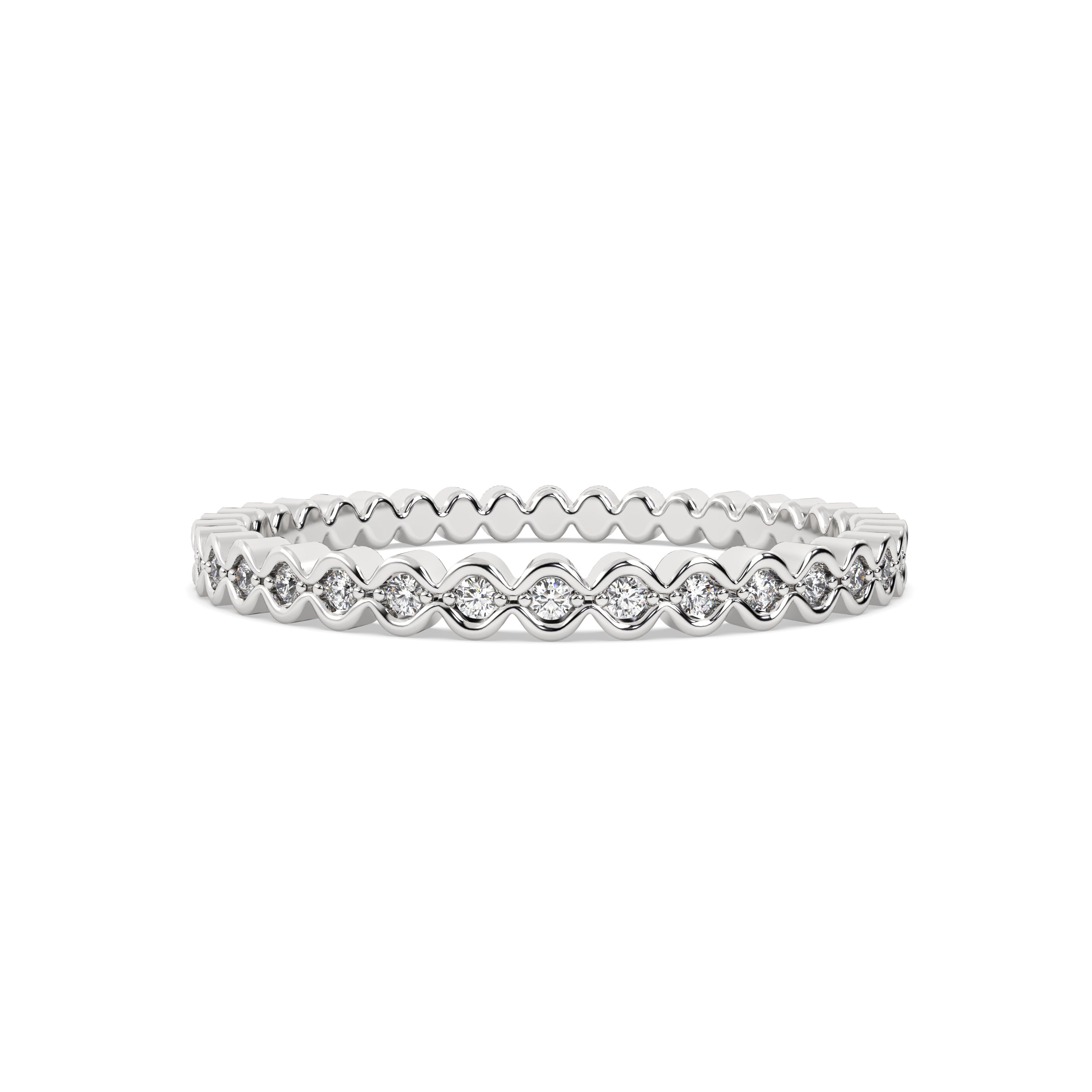 Gold ring with round diamonds on a white background