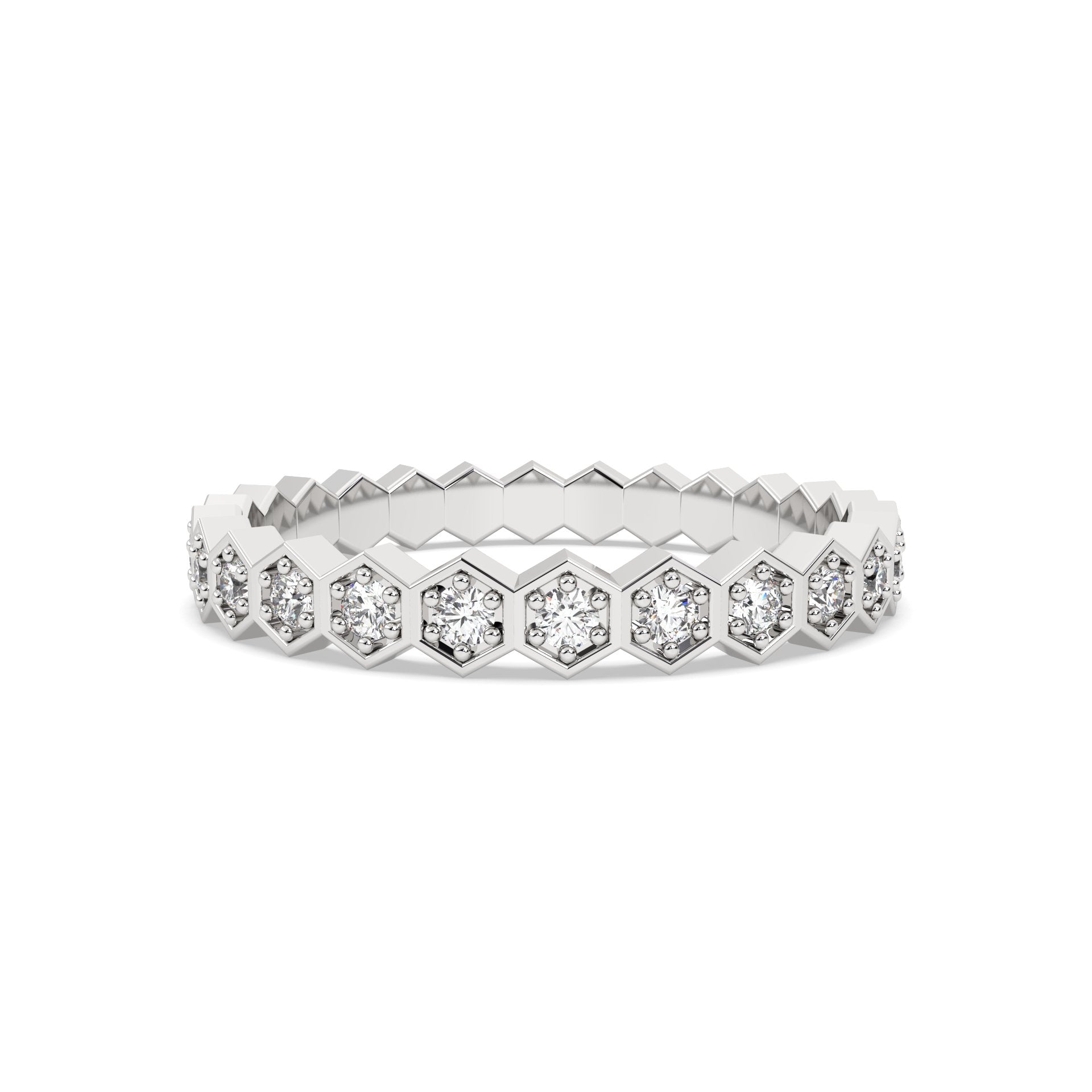 white gold ring with diamond accents on a white background