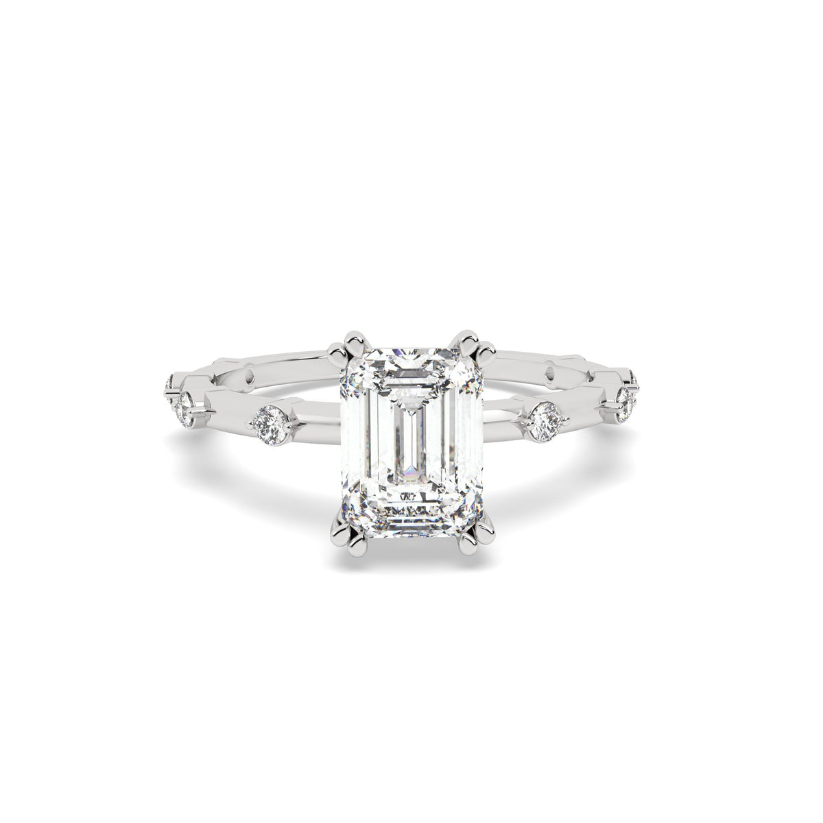 1 Ct emerald solitaire lab grown diamond ring in white gold, front view