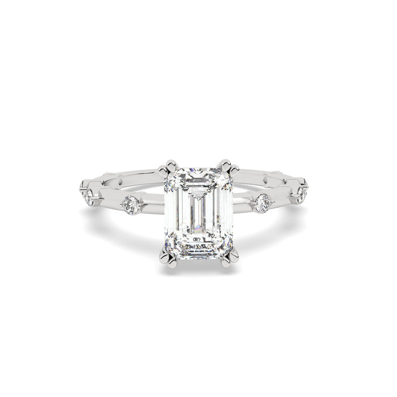 1 Ct emerald solitaire lab grown diamond ring in white gold, front view