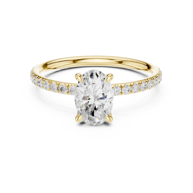 1 Ct oval solitaire lab grown diamond ring in yellow gold, front view