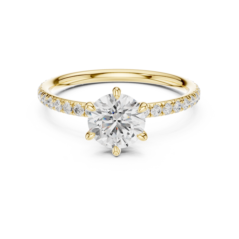 1 Ct round solitaire lab grown diamond ring in yellow gold, front view