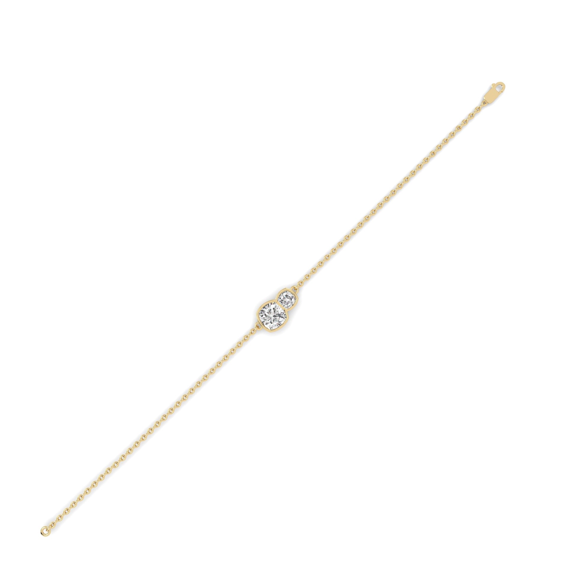 1.7 carat Brillar Cushion Duet Bezel Bracelet in yellow gold