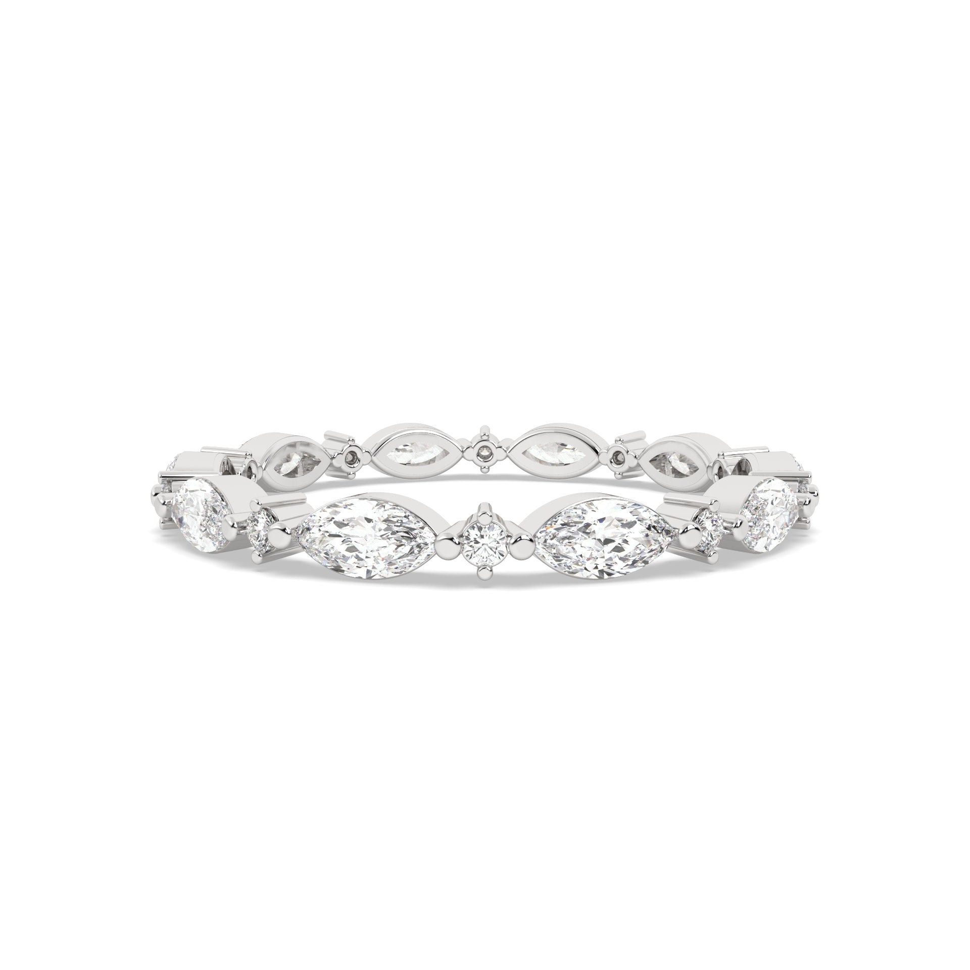 white Gold ring Band with multiple round and marquise diamonds