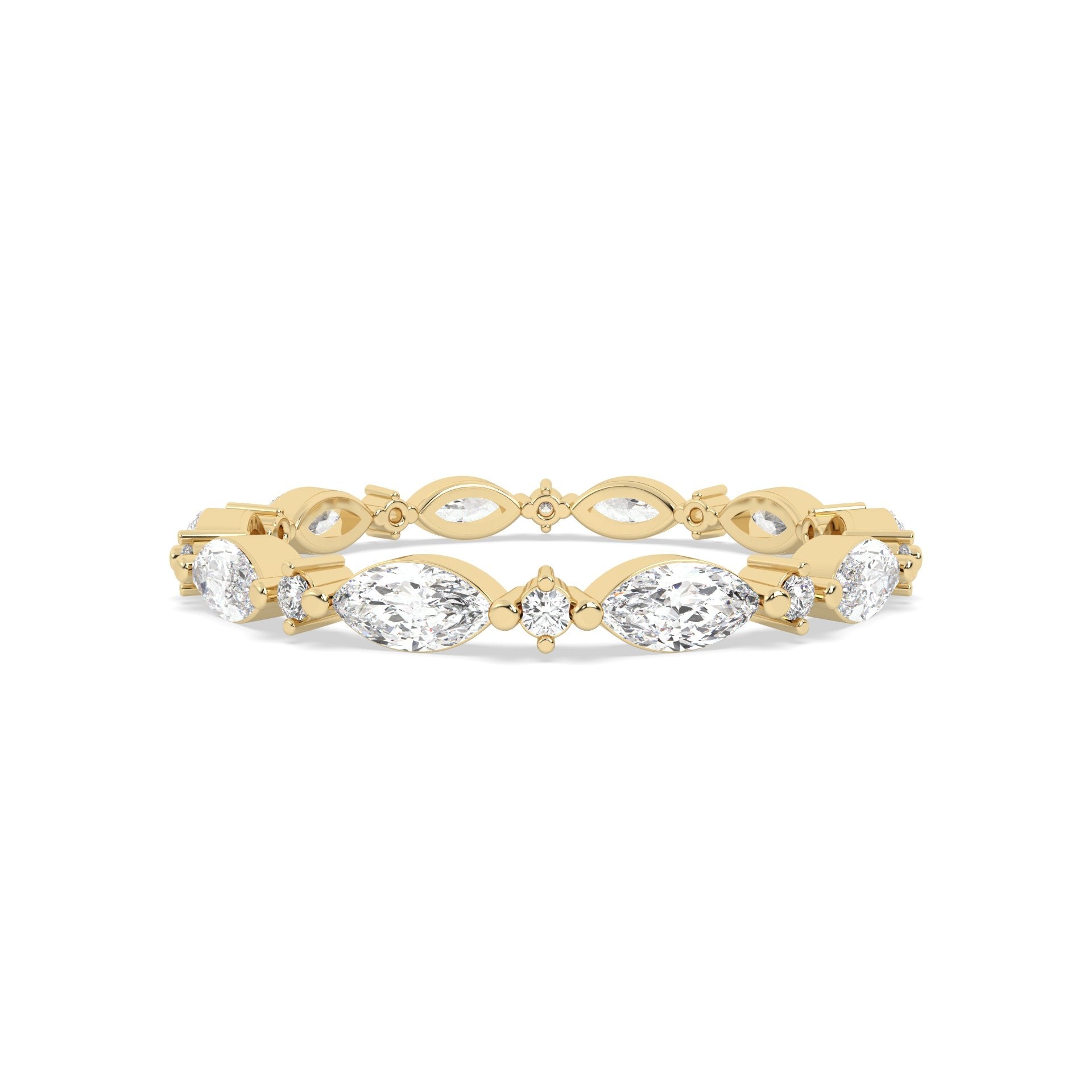 Yellow Gold ring Band with multiple round and marquise diamonds