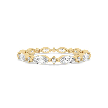 Yellow Gold ring Band with multiple round and marquise diamonds
