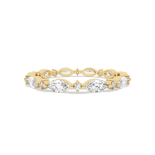 Yellow Gold ring Band with multiple round and marquise diamonds