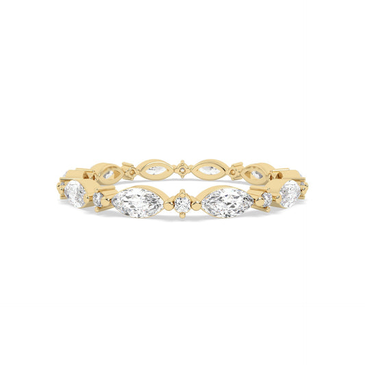 Yellow Gold ring Band with multiple round and marquise diamonds