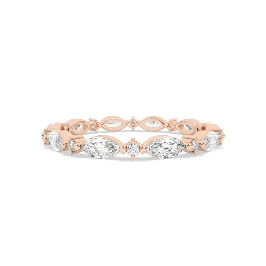 rose Gold ring Band with multiple round and marquise diamonds