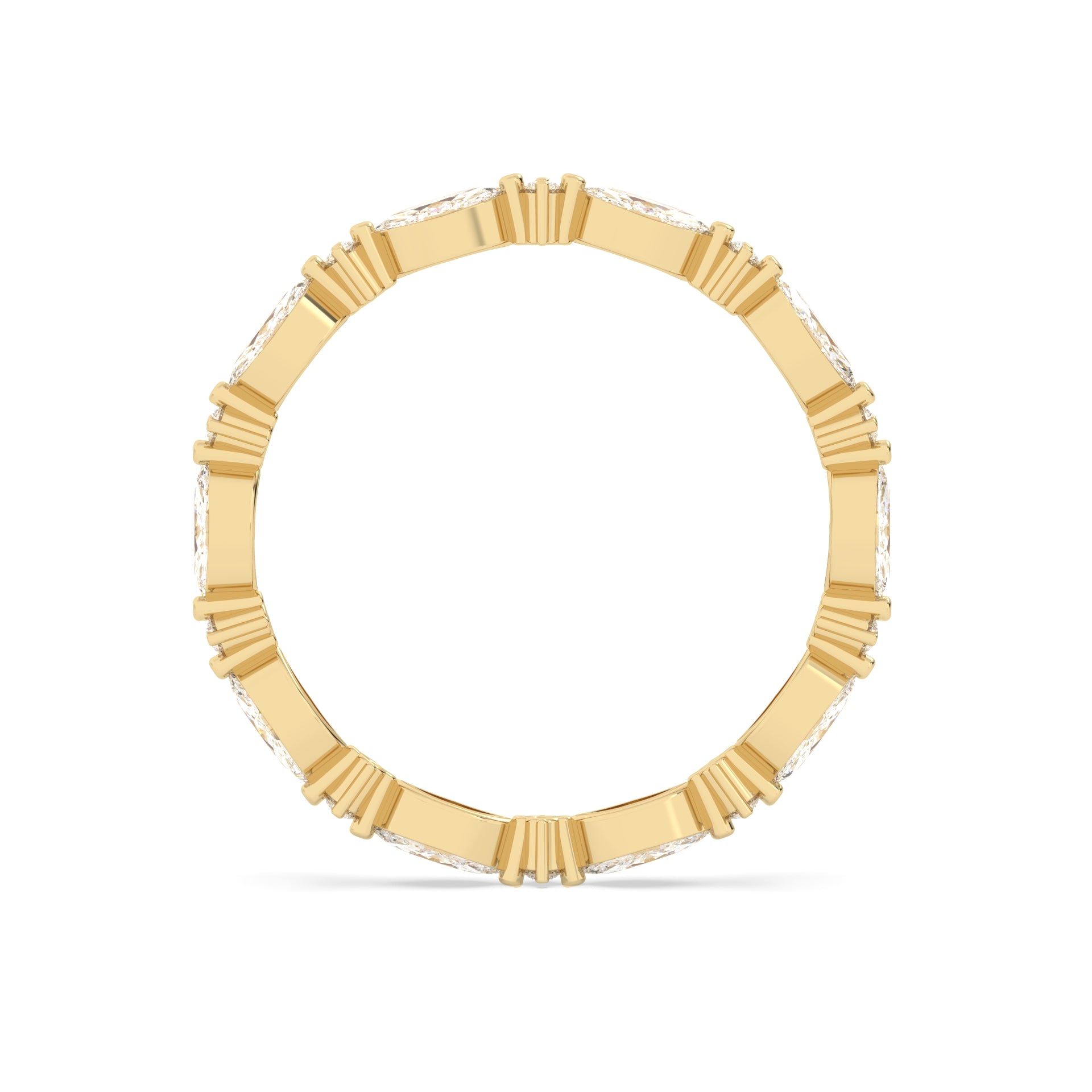 Yellow Gold ring Band with multiple round and marquise diamonds