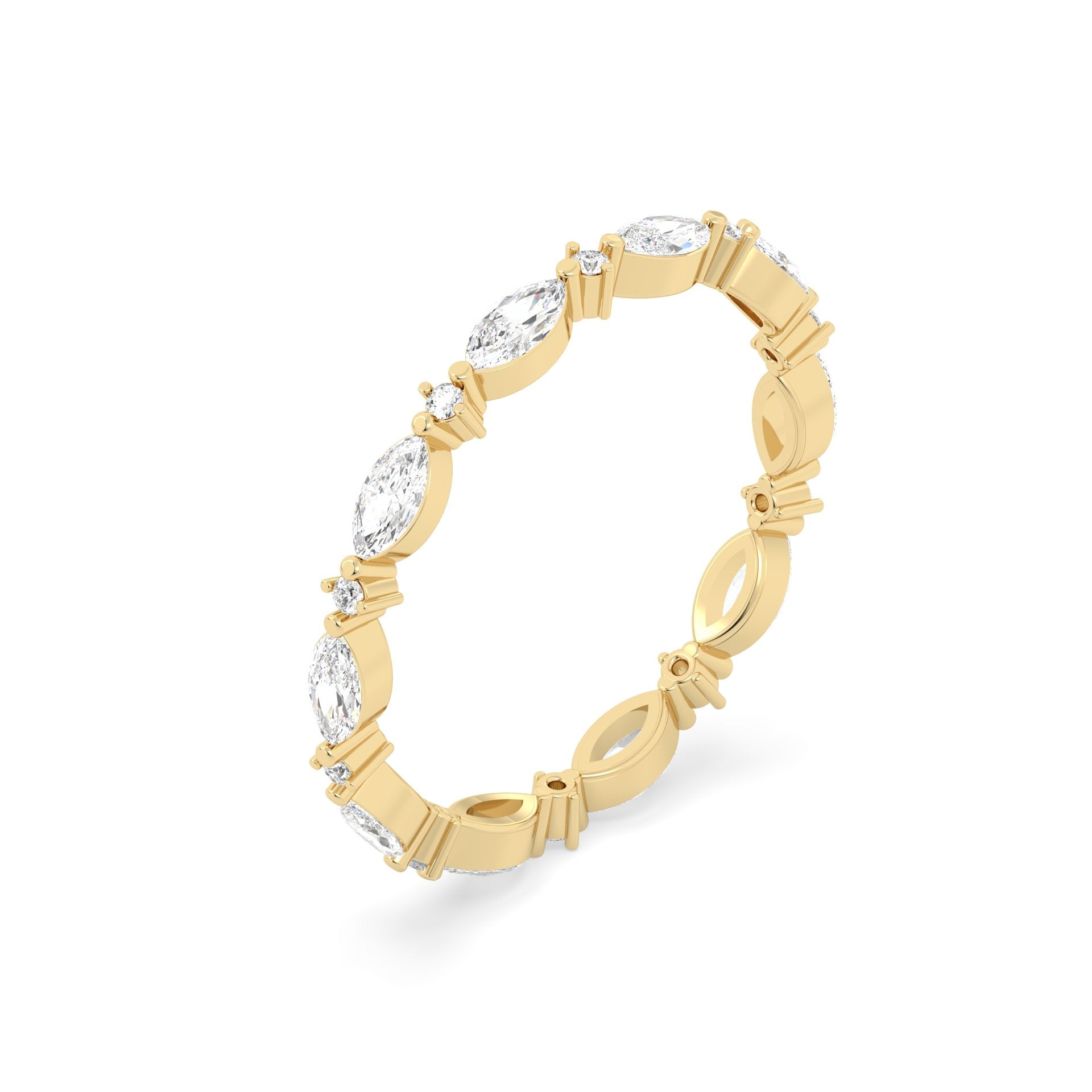 Yellow Gold ring Band with multiple round and marquise diamonds