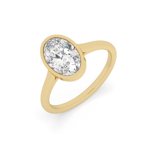 2 Ct Oval Cut Bezel Ring in yellow gold