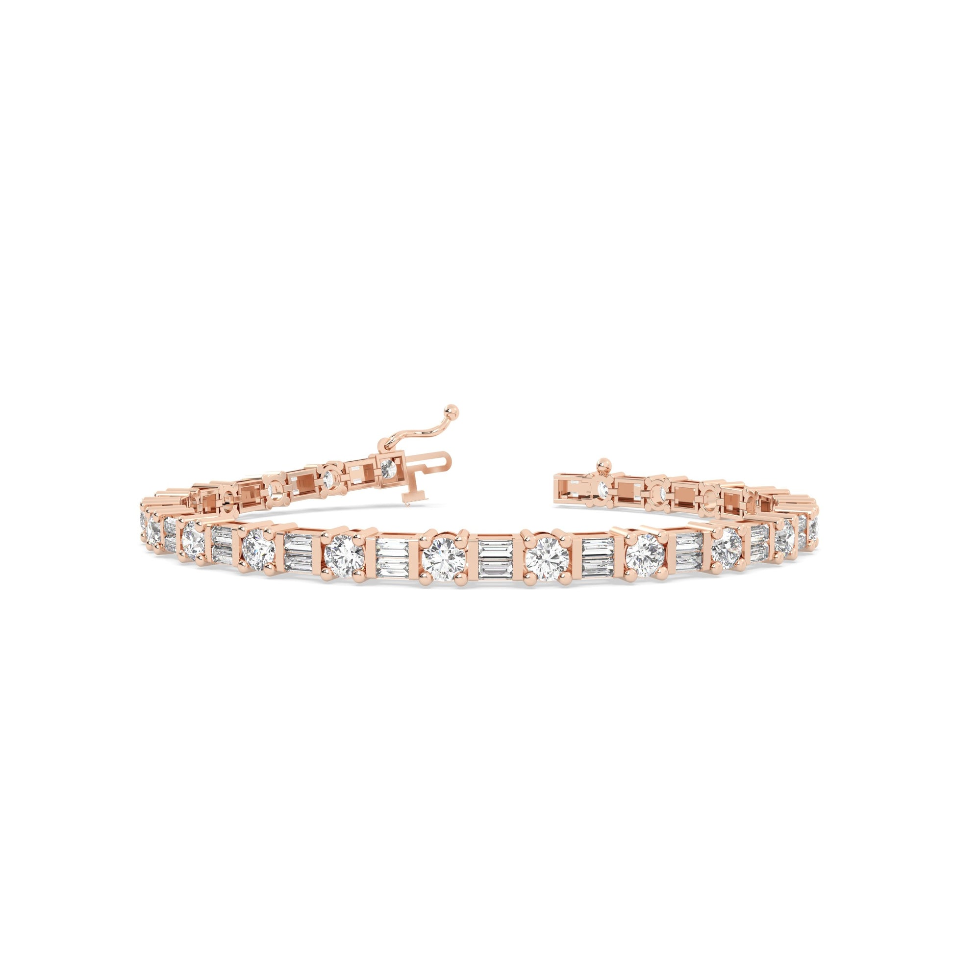 Alternating Round & Baguette Tennis Bracelet in rose gold