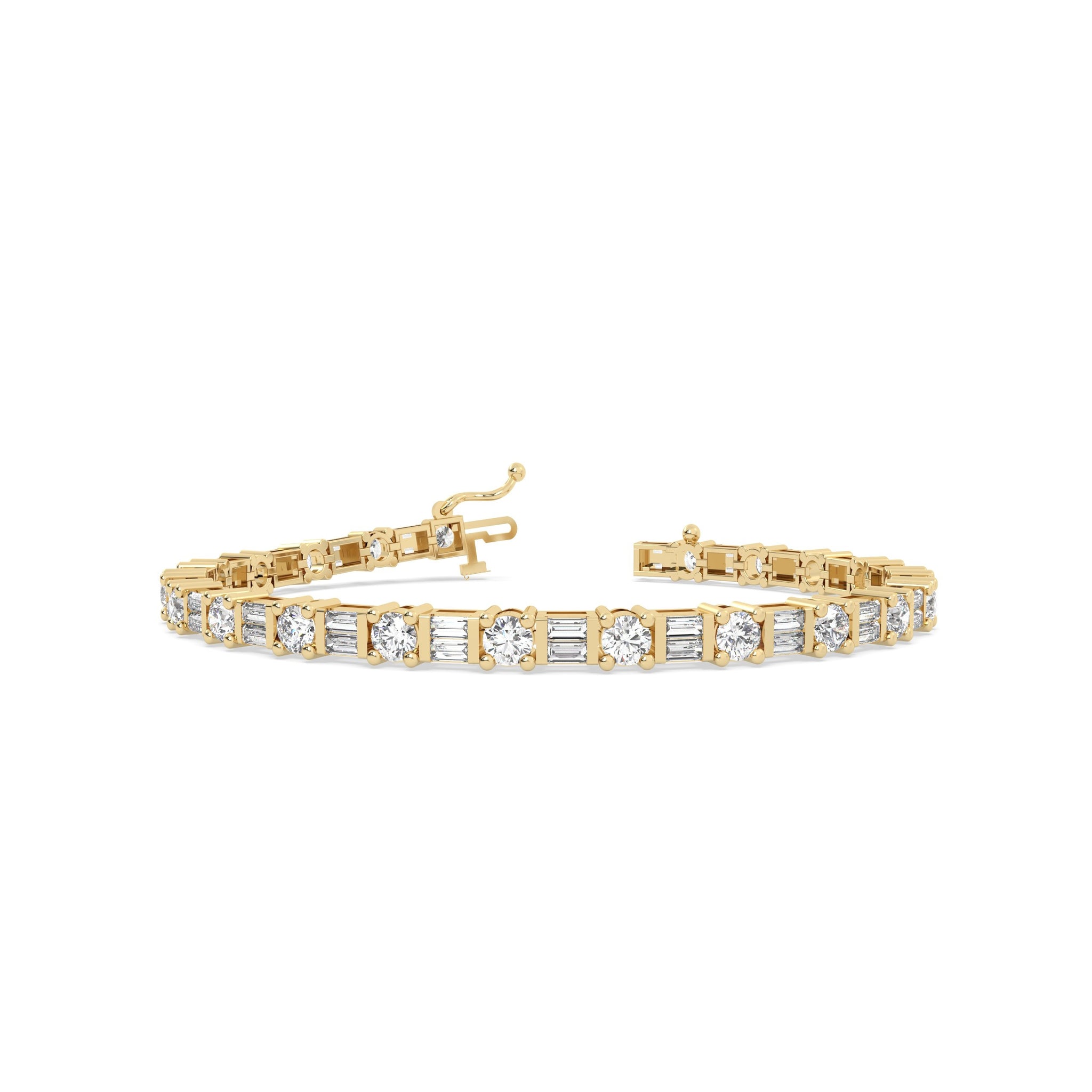 Alternating Round & Baguette Tennis Bracelet in yellow gold