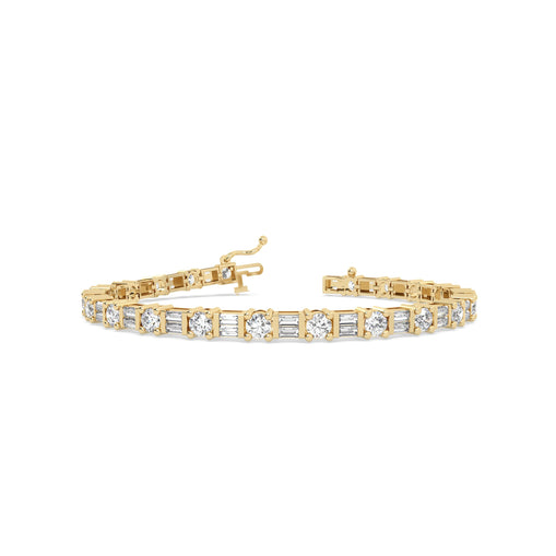 Alternating Round & Baguette Tennis Bracelet in yellow gold