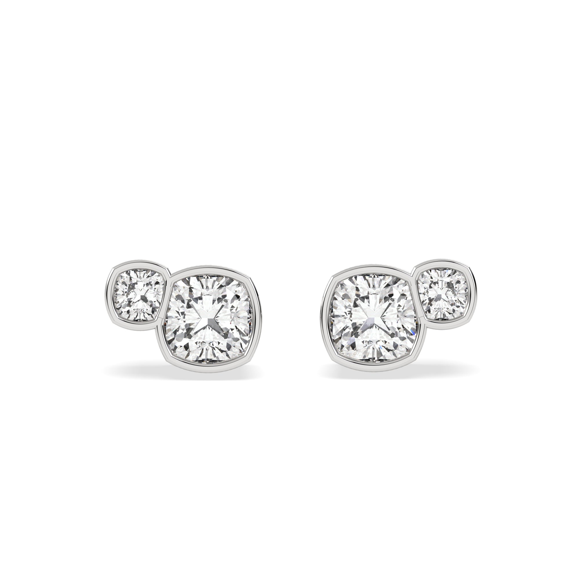 Brillar Cushion Duet Bezel Studs in silver