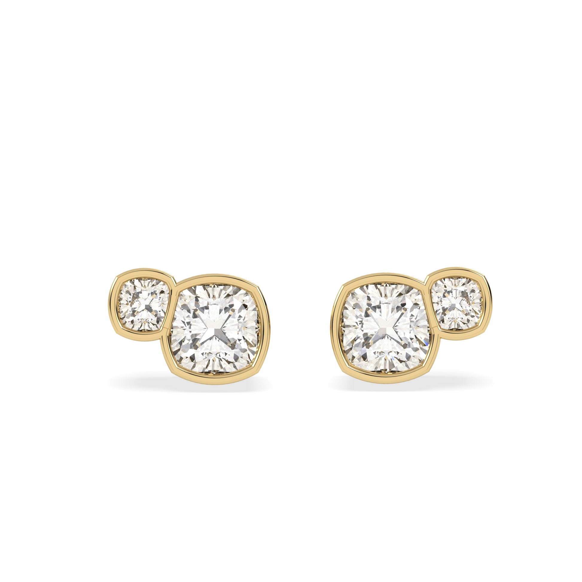 Brillar Cushion Duet Bezel Studs in yellow gold