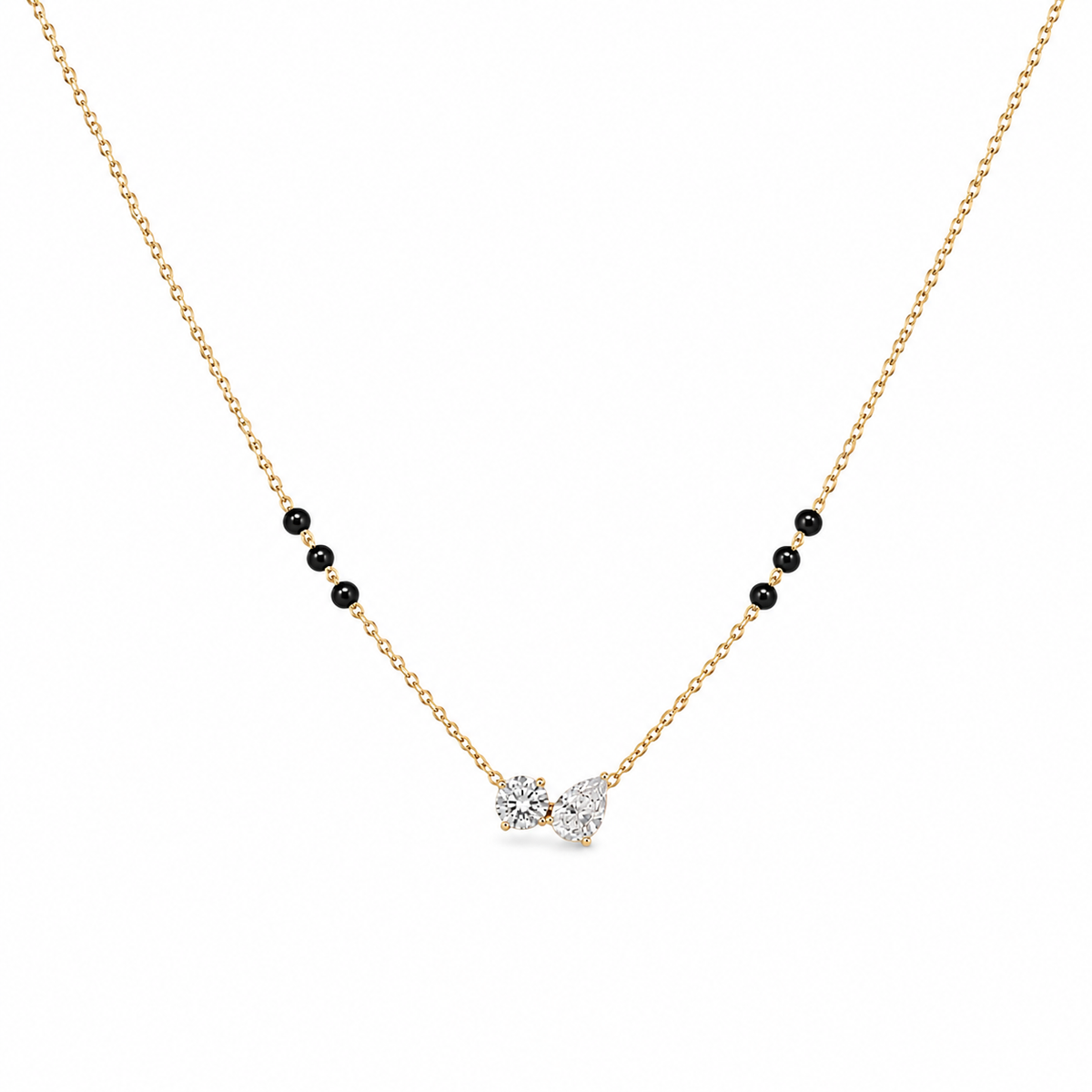 Pear Round Two Stone Lab Grown Diamond Gold Mangalsutra