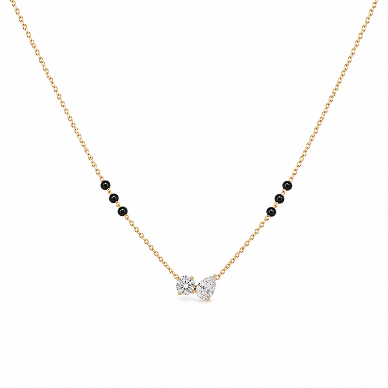 Pear Round Two Stone Lab Grown Diamond Gold Mangalsutra