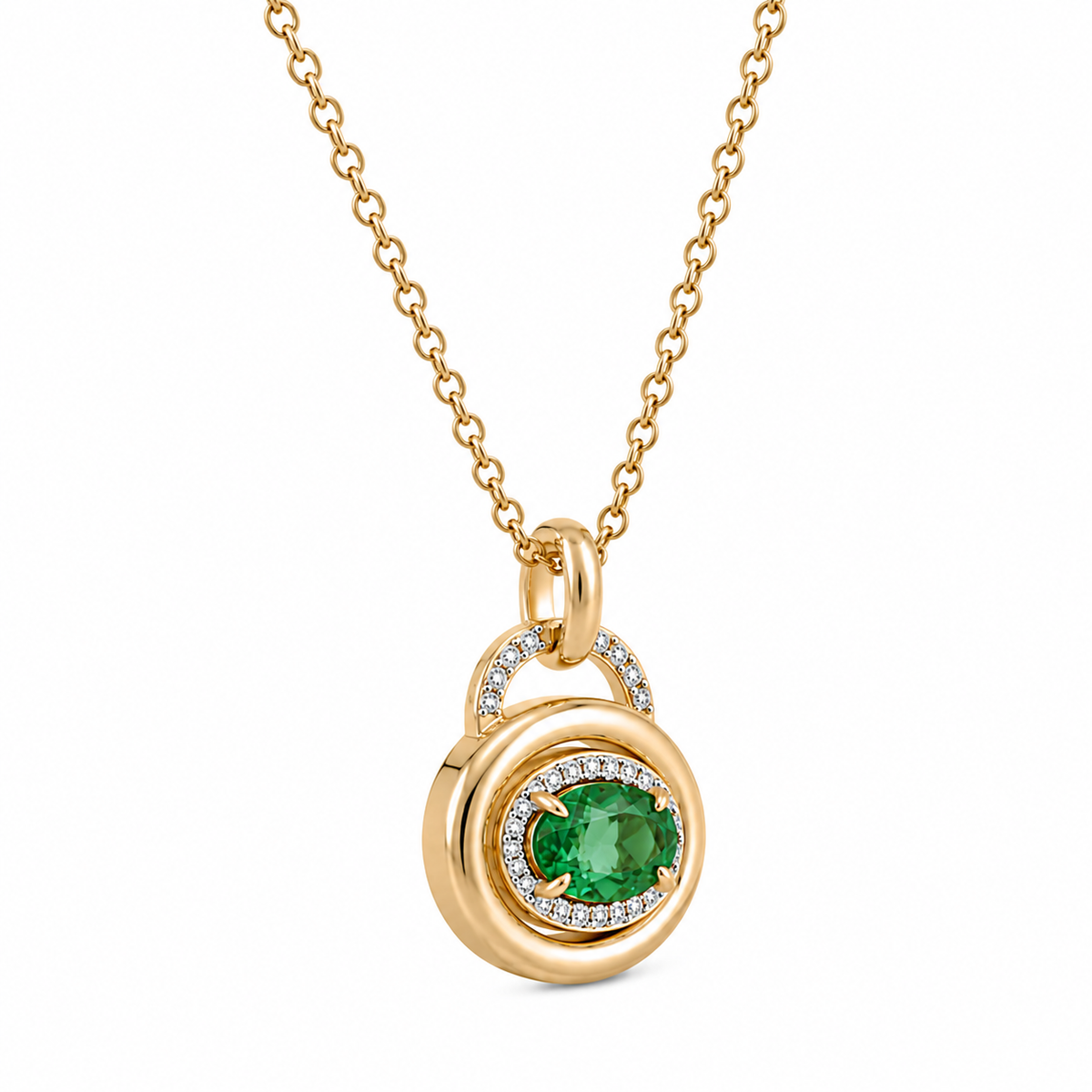Green Gemstone Halo Lab Grown Diamond 925 Silver Pendant