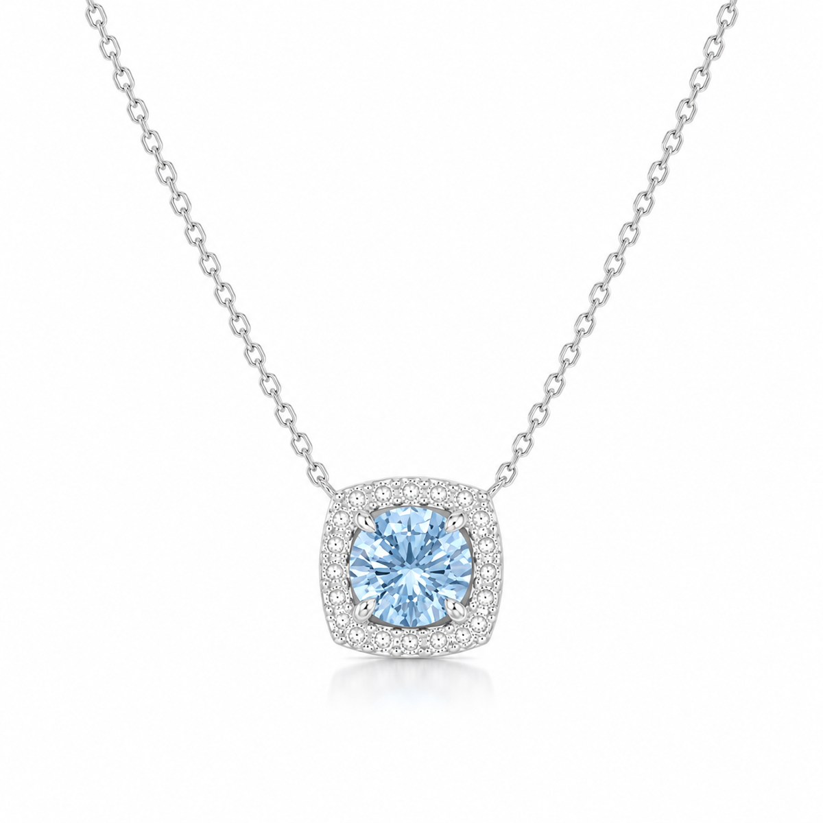 Blue Gemstone Halo Lab Grown Diamond 925 Silver Necklace