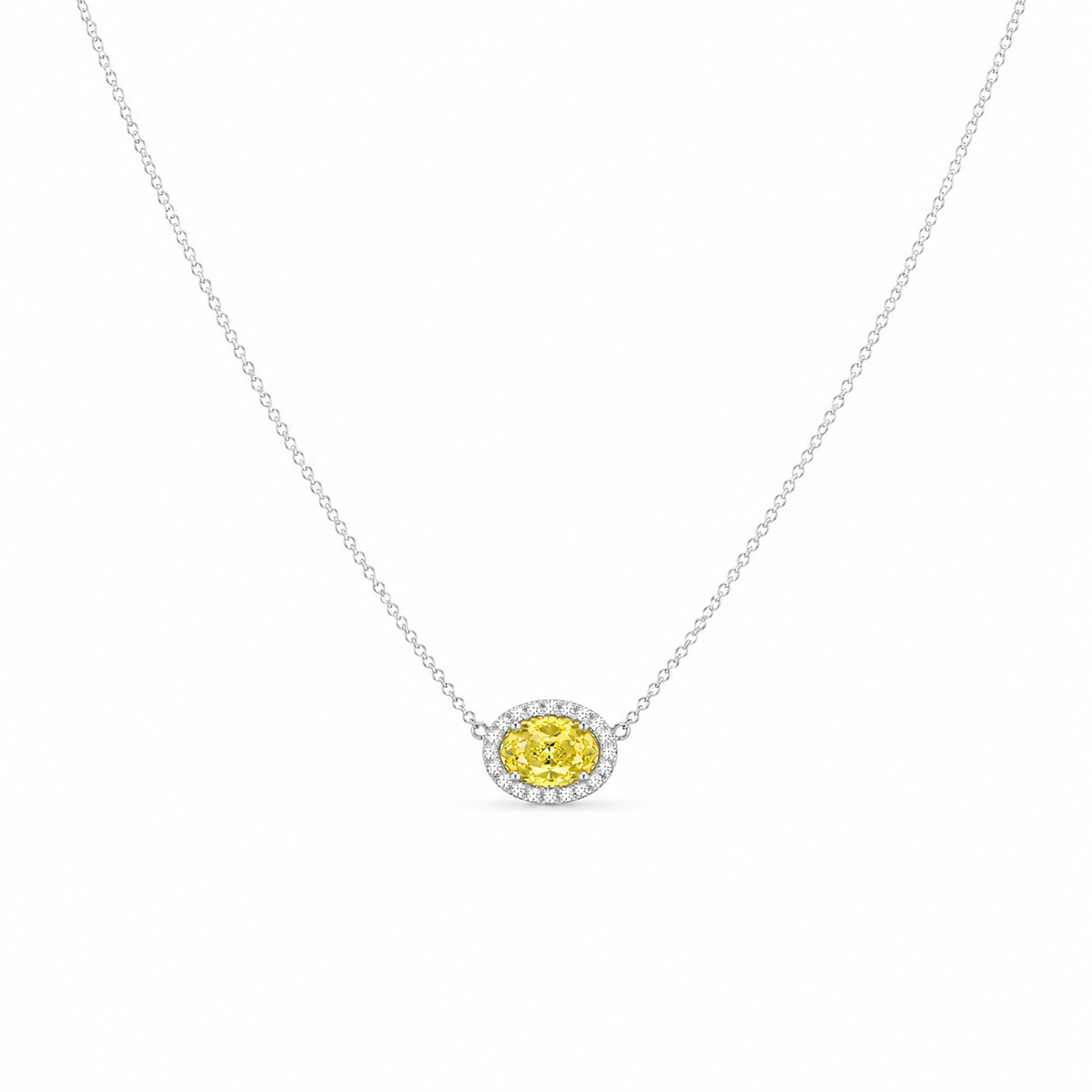 Yellow Gemstone Halo Lab Grown Diamond 925 Silver Necklace