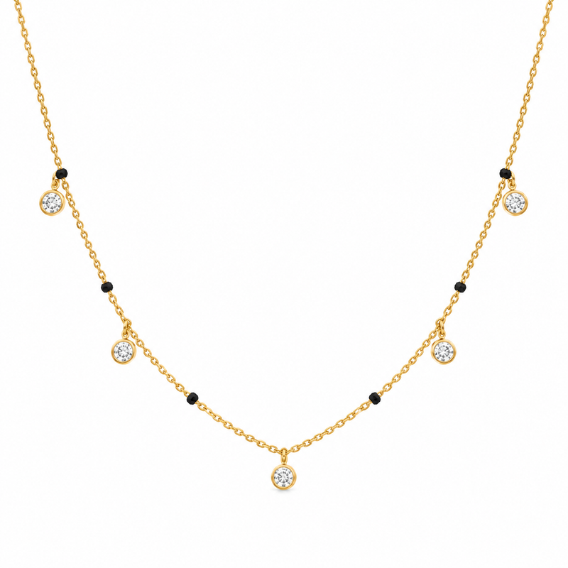 Bezel Round Station Lab Grown Diamond Gold Mangalsutra
