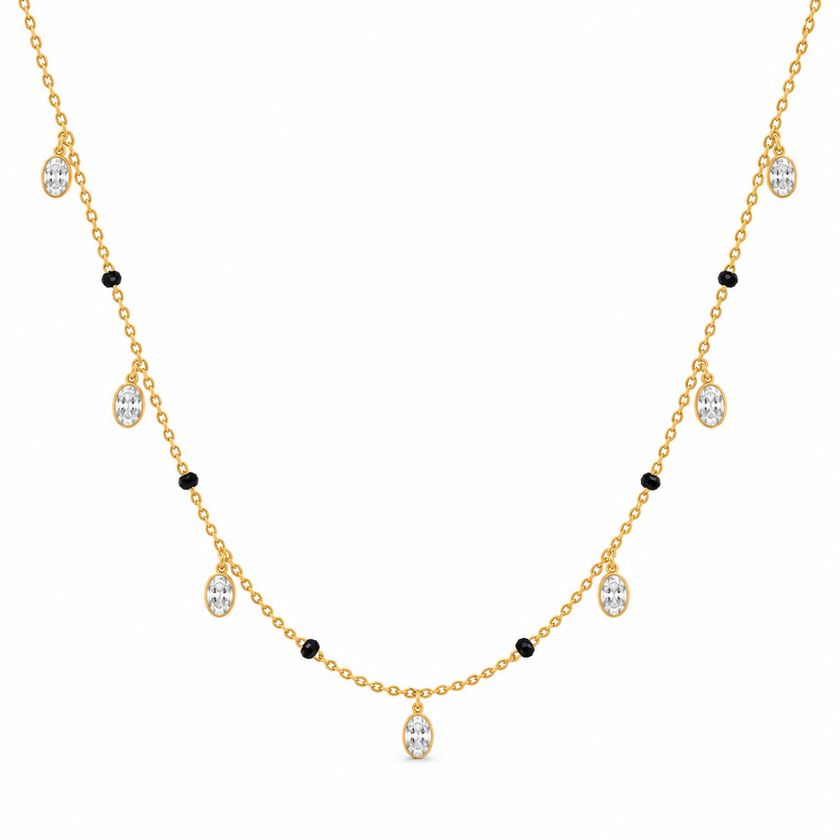 Bezel Oval Station Lab Grown Diamond Gold Mangalsutra