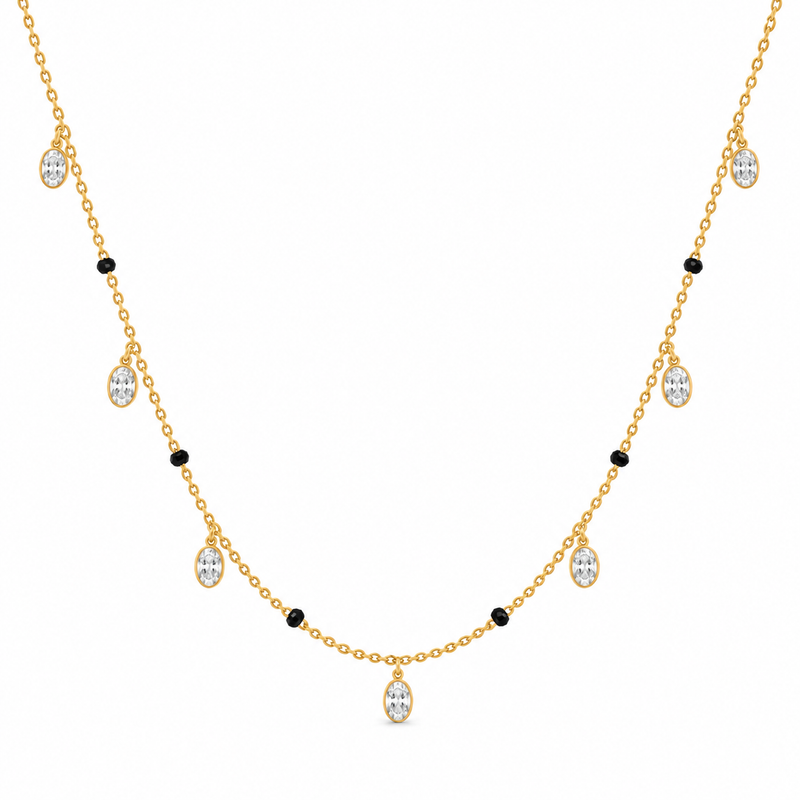 Bezel Oval Station Lab Grown Diamond Gold Mangalsutra