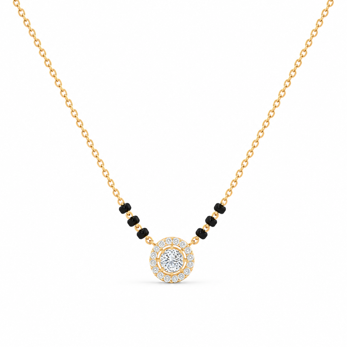 0.75 Ct Round Halo Lab Grown Diamond Gold Mangalsutra
