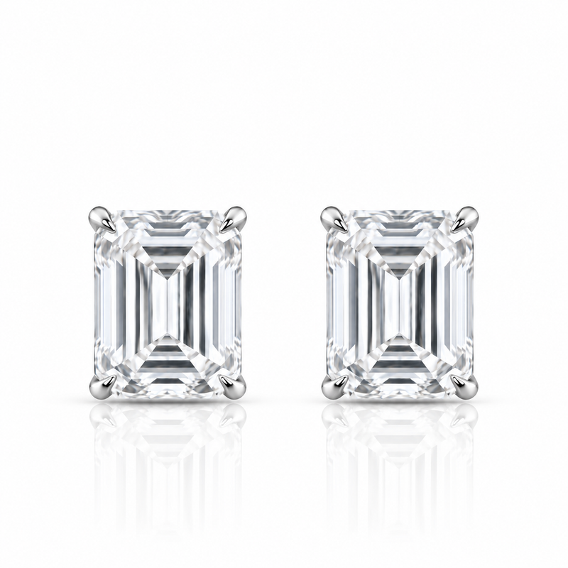 Emerald Solitaire Lab Grown Diamond Gold Earrings